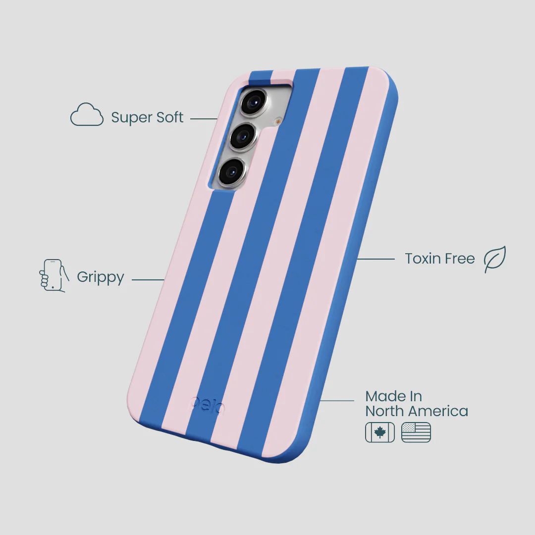 Electric Blue Big Pop Pink Stripes Samsung Galaxy S25 Case - Image 4