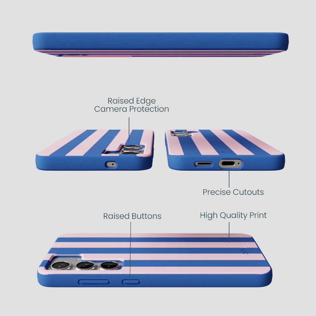 Electric Blue Big Pop Pink Stripes Samsung Galaxy S25+(Plus) Case - Image 3