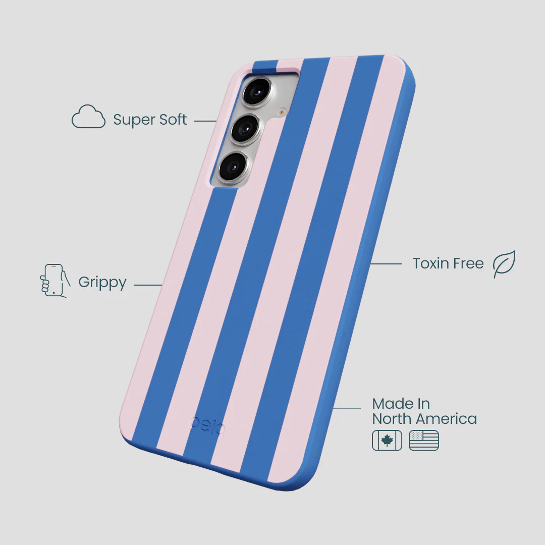 Electric Blue Big Pop Pink Stripes Samsung Galaxy S25+(Plus) Case - Image 4