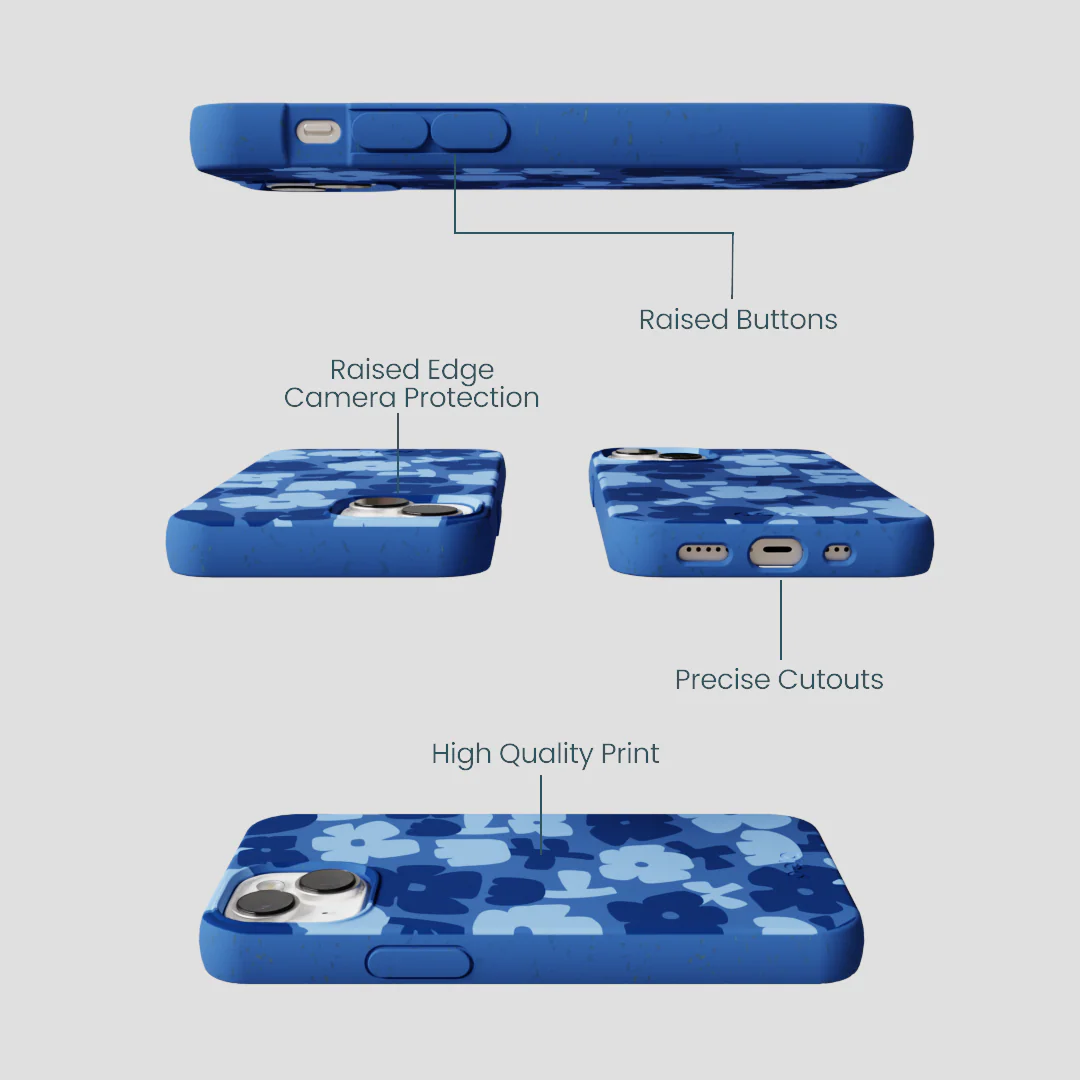 Electric Blue Daydream Blooms iPhone 13 Mini Case - Image 3