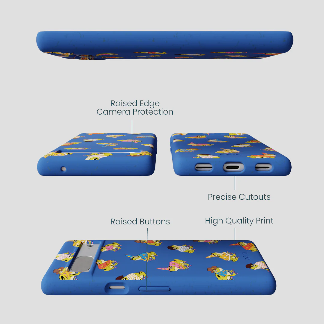 Electric Blue Fancy Frogs Google Pixel 7 Case - Image 3