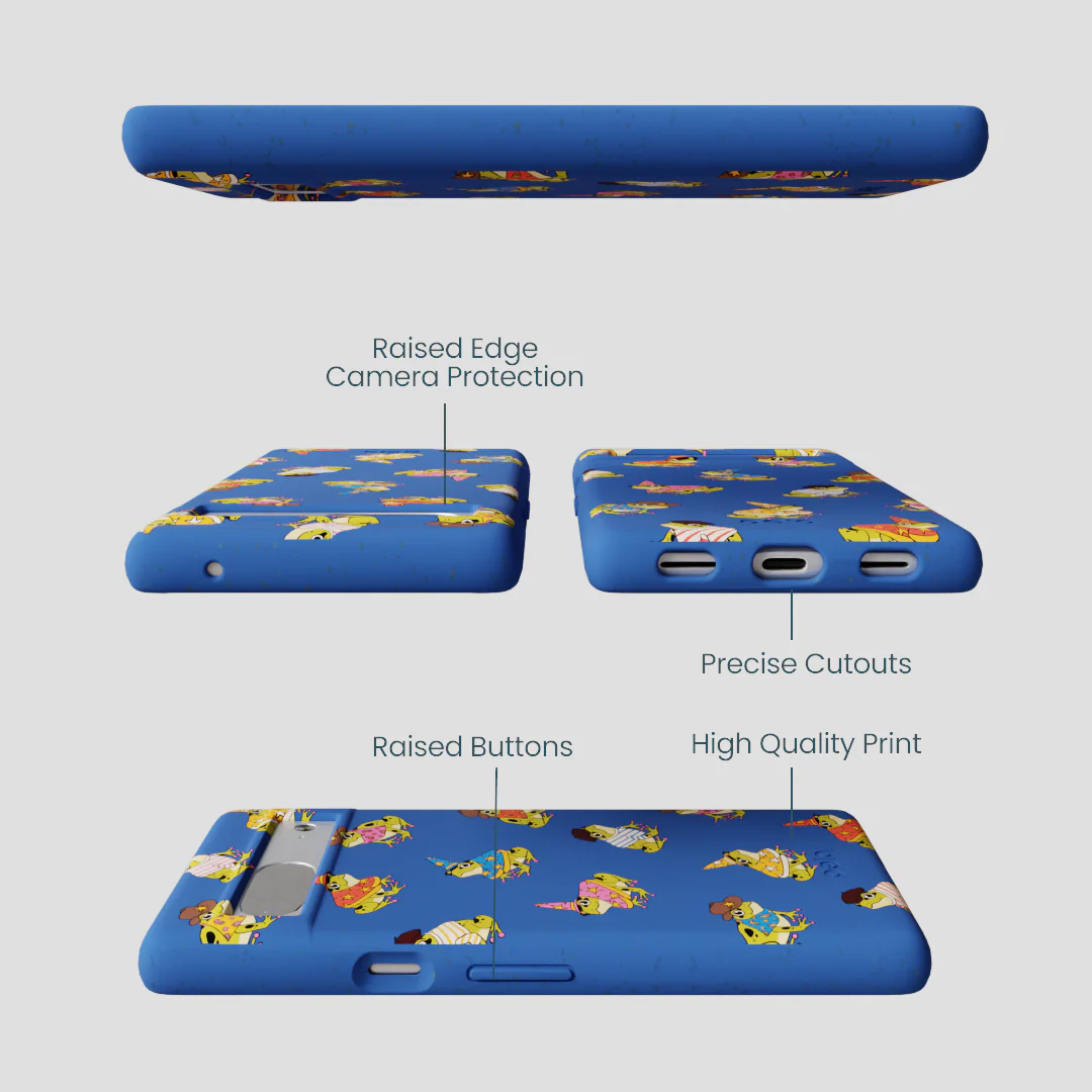 Electric Blue Fancy Frogs Google Pixel 7a Case - Image 3