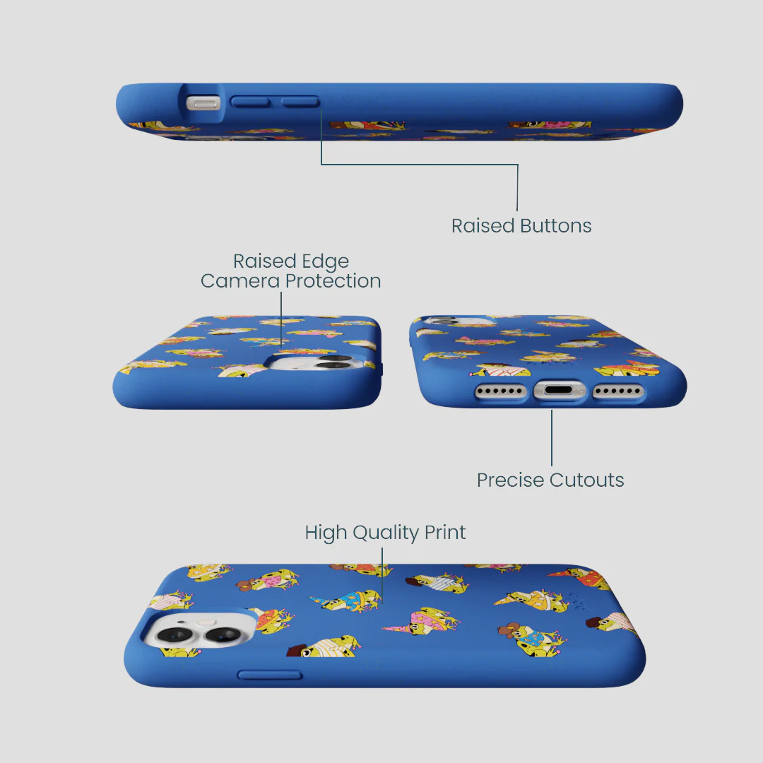 Electric Blue Fancy Frogs iPhone 11 Case - Image 3