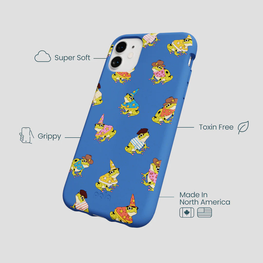 Electric Blue Fancy Frogs iPhone 11 Case - Image 4