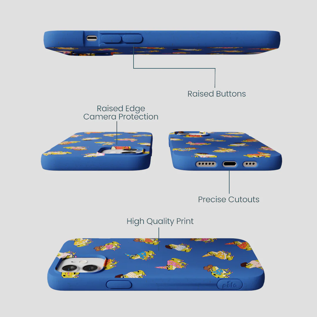 Electric Blue Fancy Frogs iPhone 12/ iPhone 12 Pro Case - Image 3