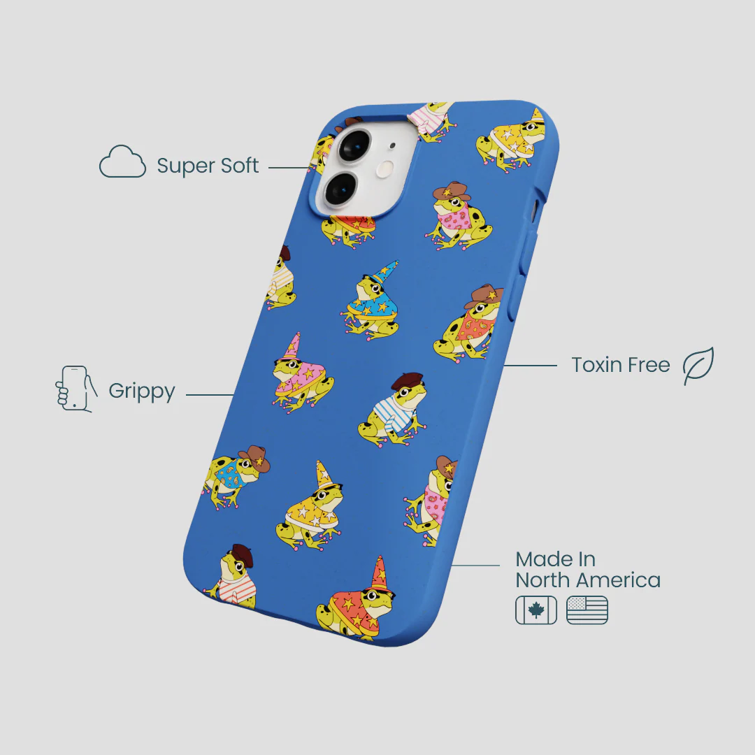 Electric Blue Fancy Frogs iPhone 12/ iPhone 12 Pro Case - Image 4