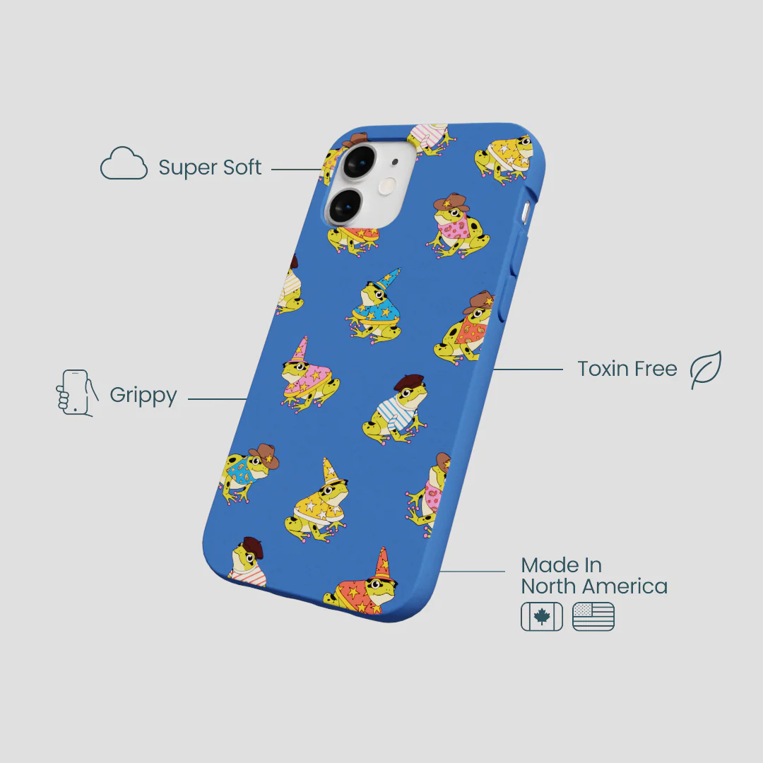 Electric Blue Fancy Frogs iPhone 12 Mini Case - Image 4
