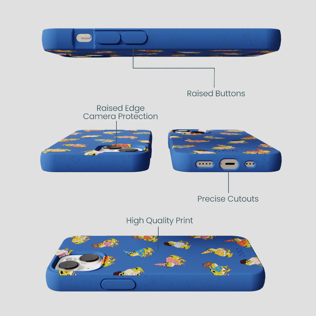 Electric Blue Fancy Frogs iPhone 13 Case - Image 3