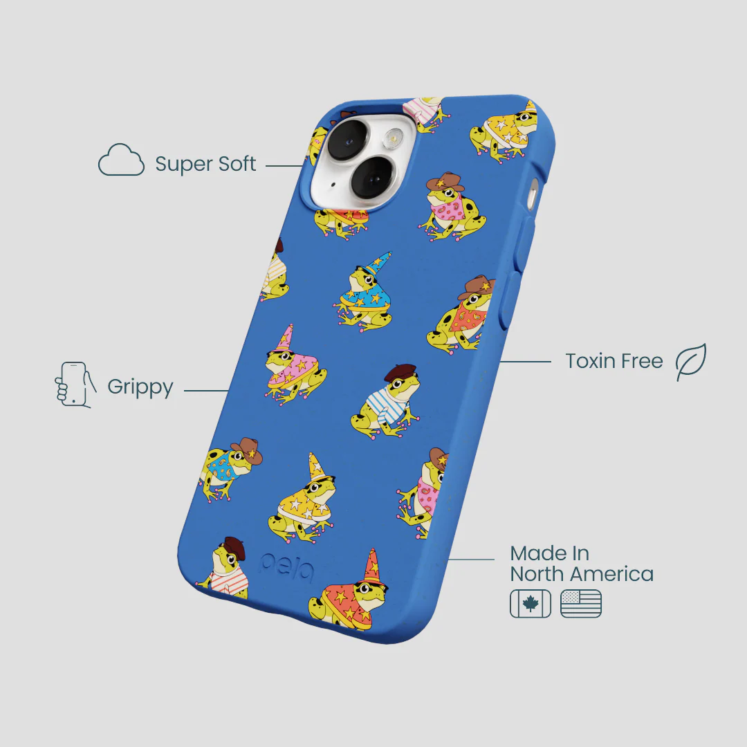 Electric Blue Fancy Frogs iPhone 13 Case - Image 4