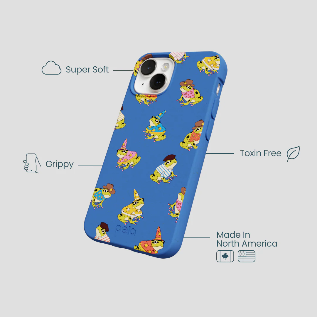 Electric Blue Fancy Frogs iPhone 13 Mini Case - Image 4
