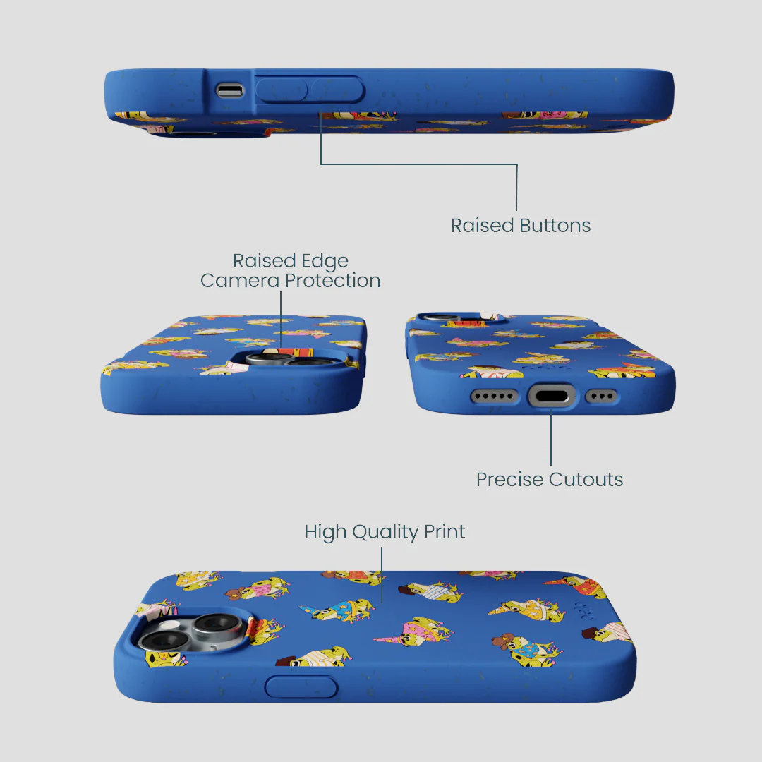 Electric Blue Fancy Frogs iPhone 14 Case - Image 3