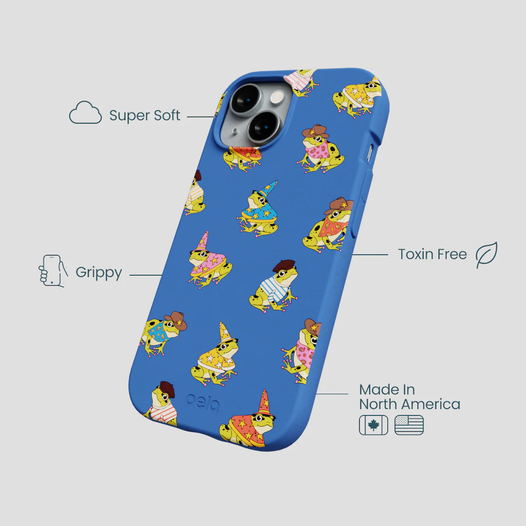 Electric Blue Fancy Frogs iPhone 14 Case - Image 4