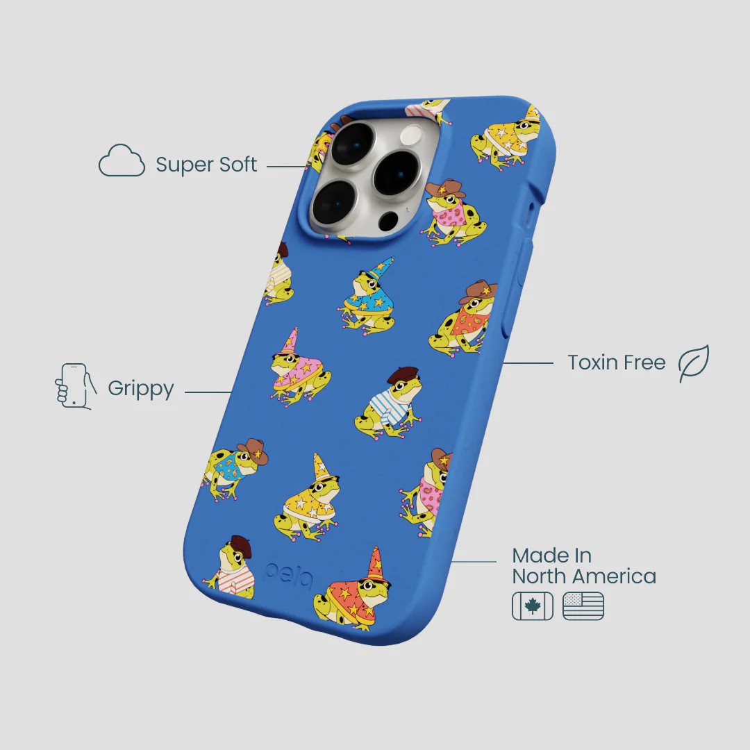 Electric Blue Fancy Frogs iPhone 14 Pro Case - Image 4