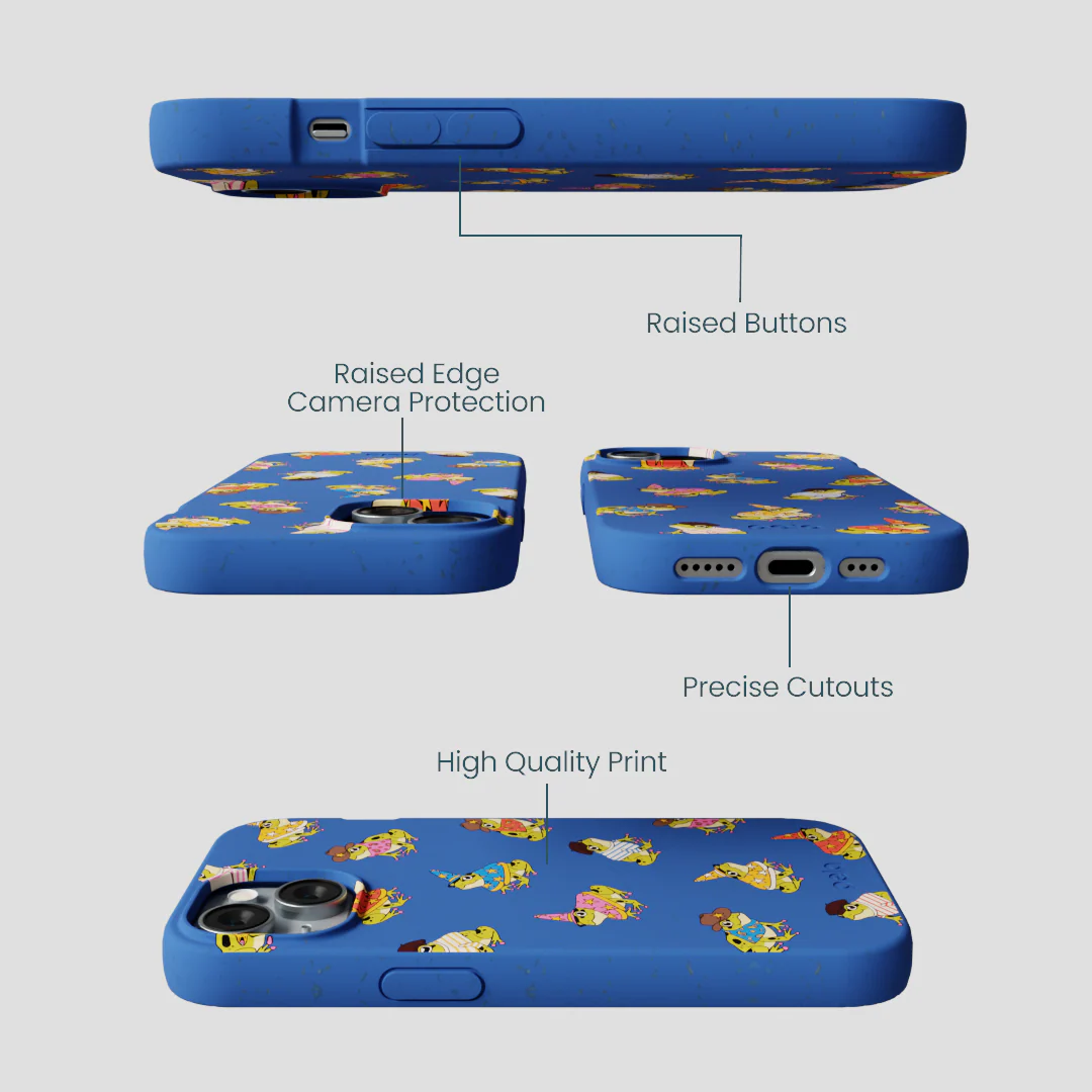 Electric Blue Fancy Frogs iPhone 15 Case - Image 3