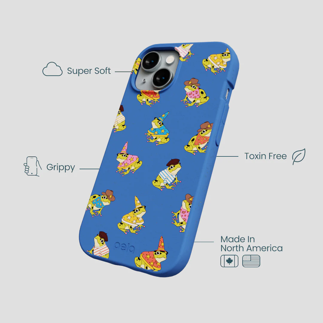 Electric Blue Fancy Frogs iPhone 15 Case - Image 4