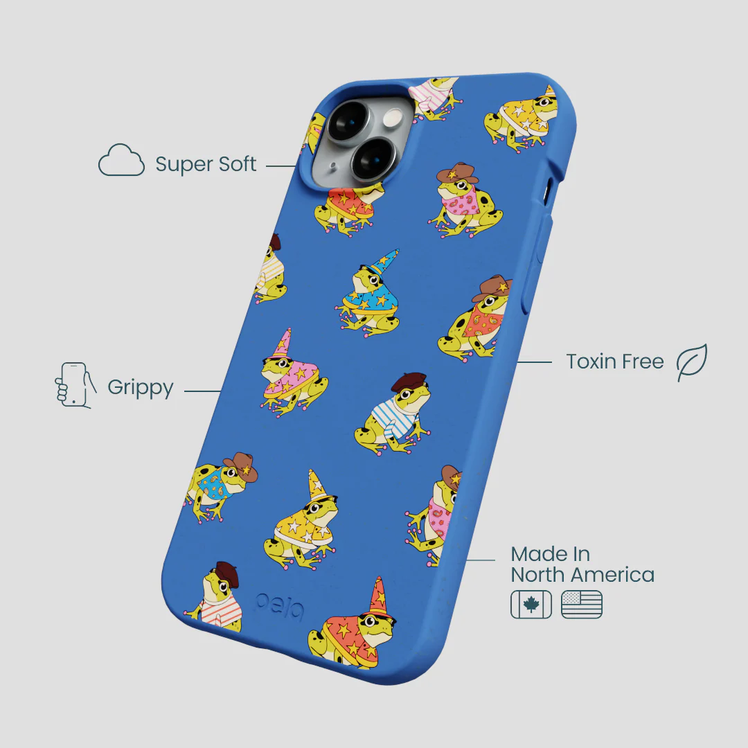 Electric Blue Fancy Frogs iPhone 15 Plus Case - Image 4