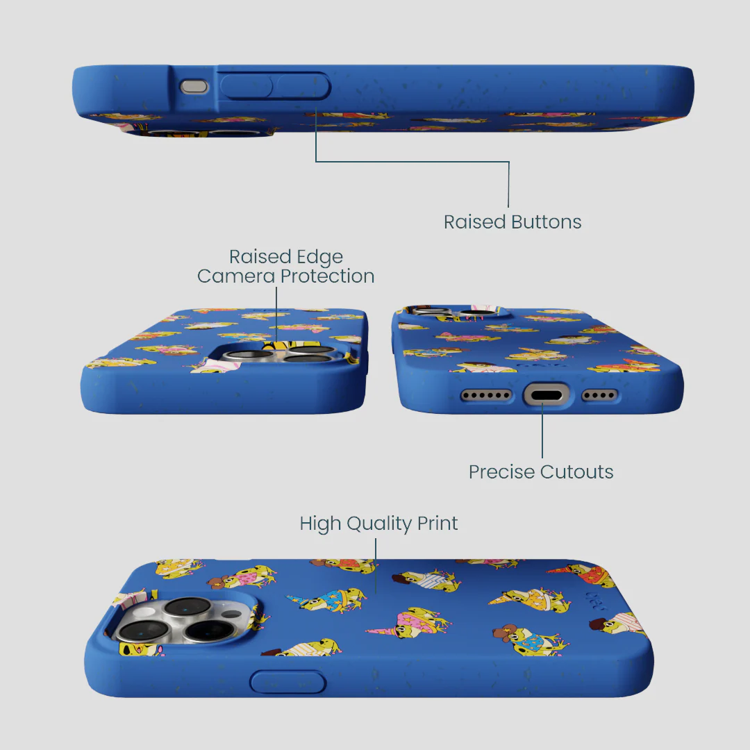 Electric Blue Fancy Frogs iPhone 15 Pro Max Case - Image 3