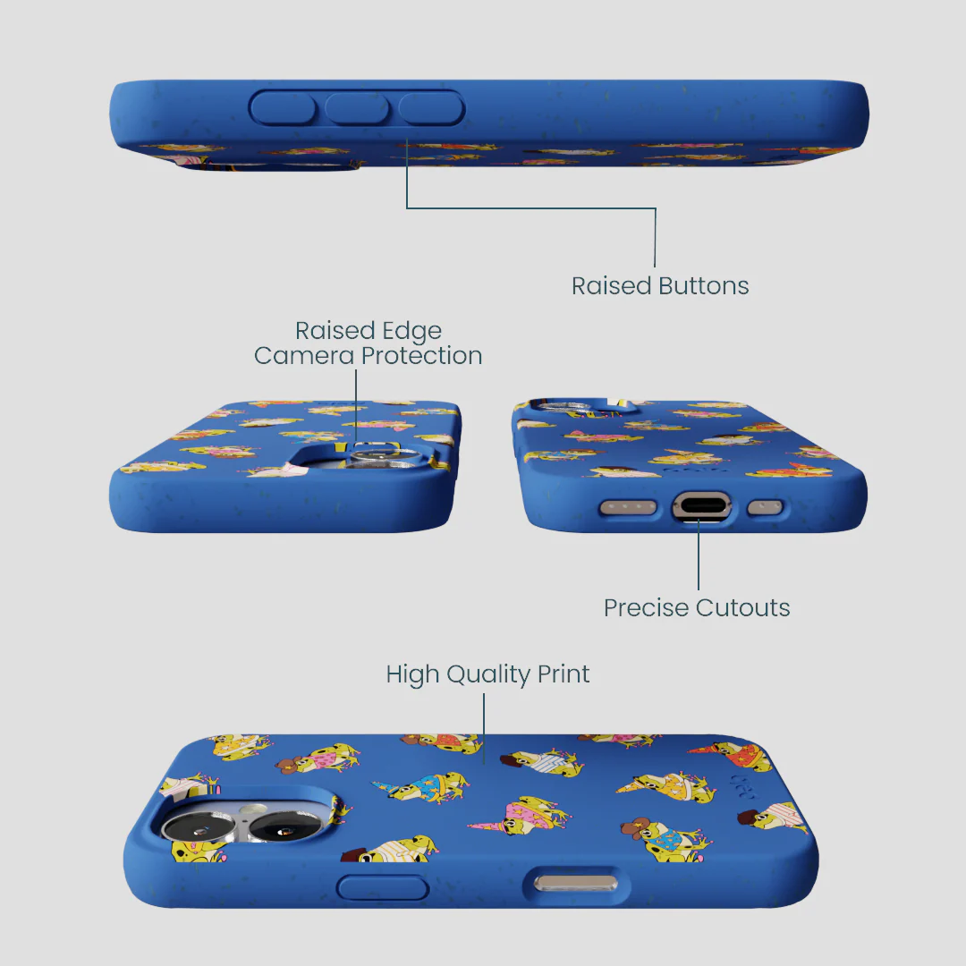 Electric Blue Fancy Frogs iPhone 16 Case - Image 3