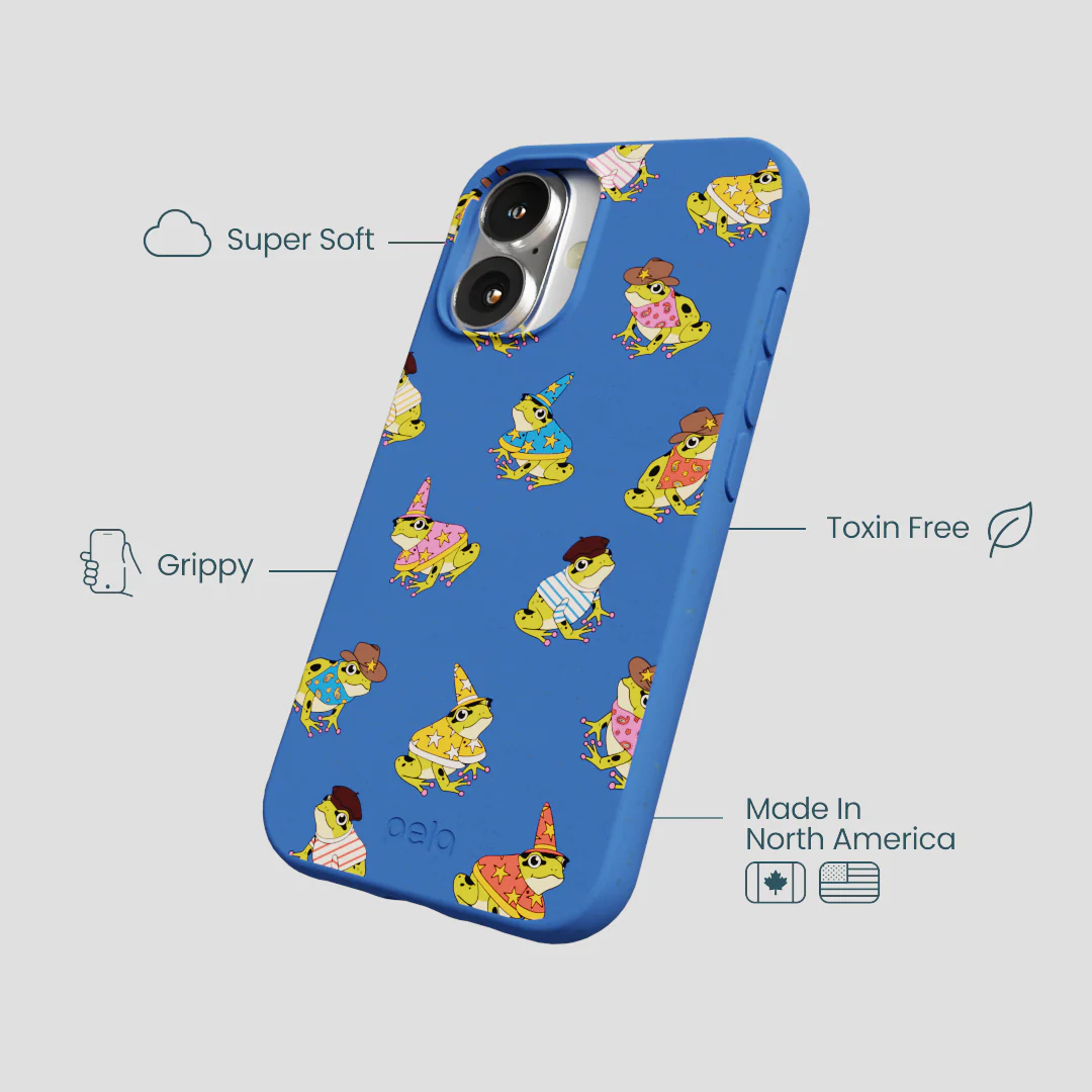 Electric Blue Fancy Frogs iPhone 16 Case - Image 4