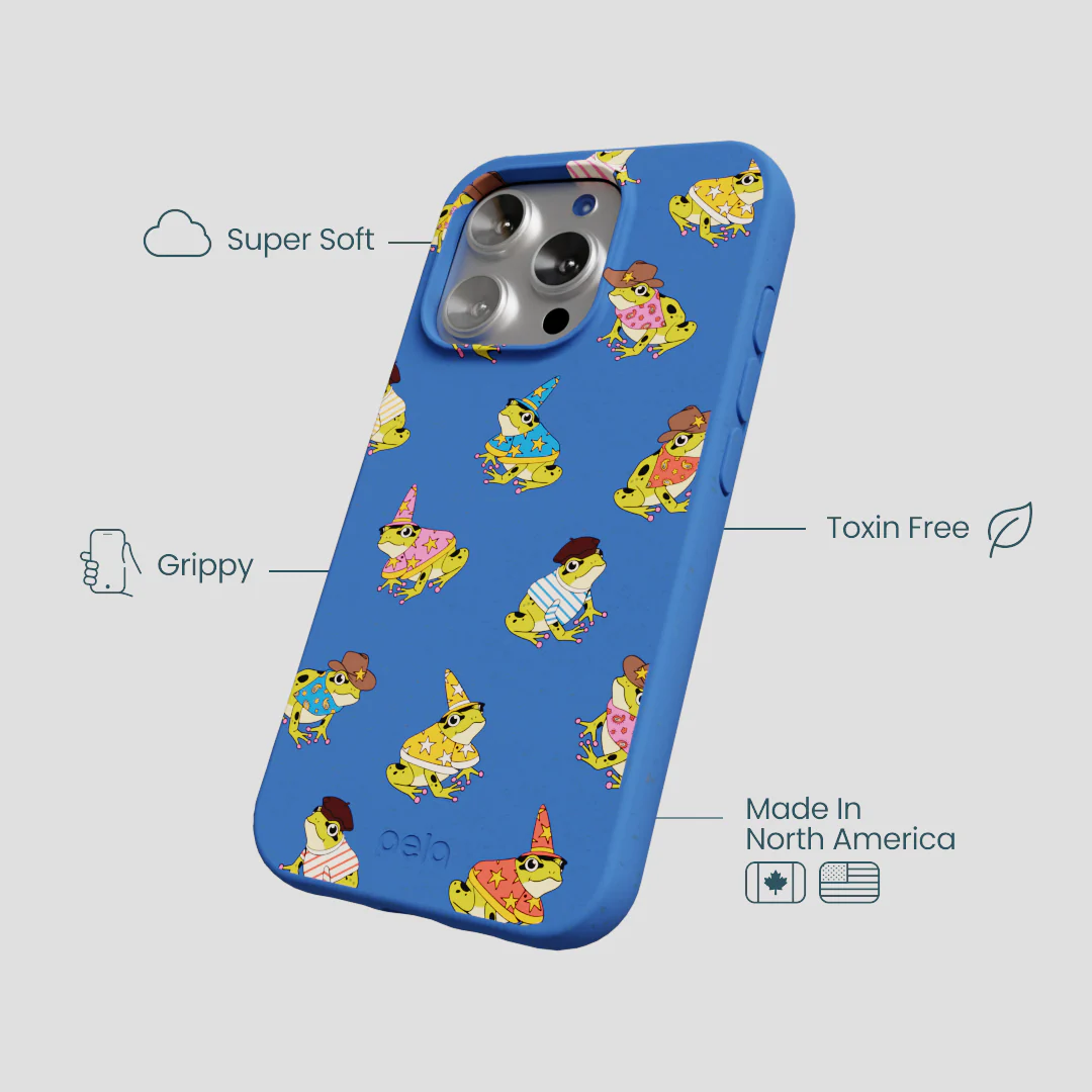 Electric Blue Fancy Frogs iPhone 16 Pro Case - Image 4