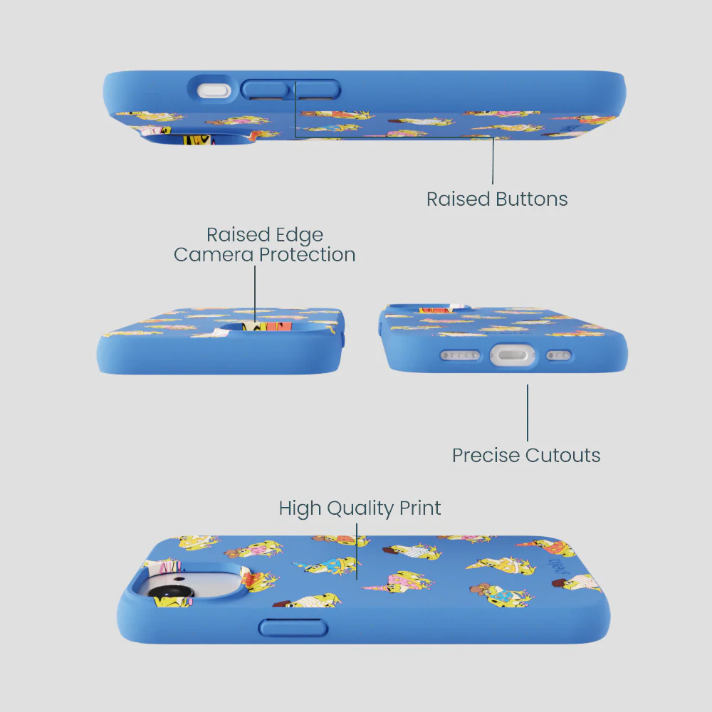 Electric Blue Fancy Frogs iPhone 16e/17e Case - Image 3