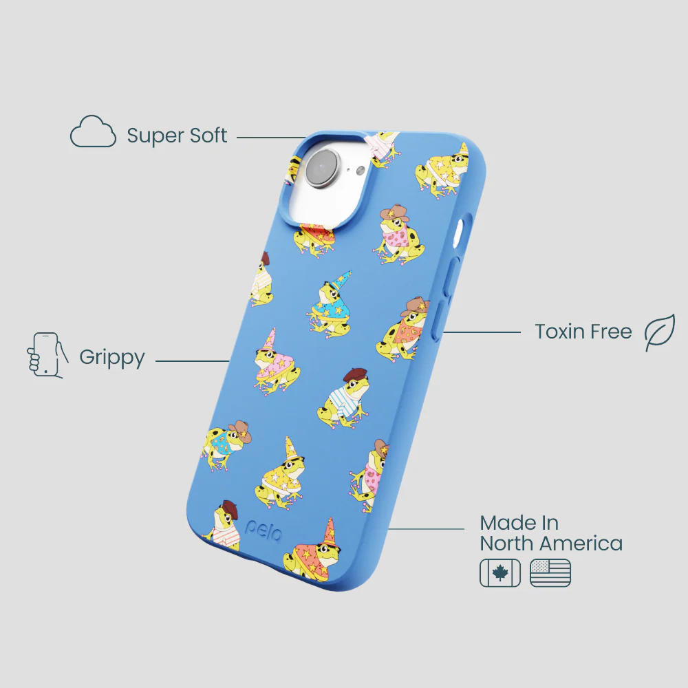 Electric Blue Fancy Frogs iPhone 16e/17e Case - Image 4