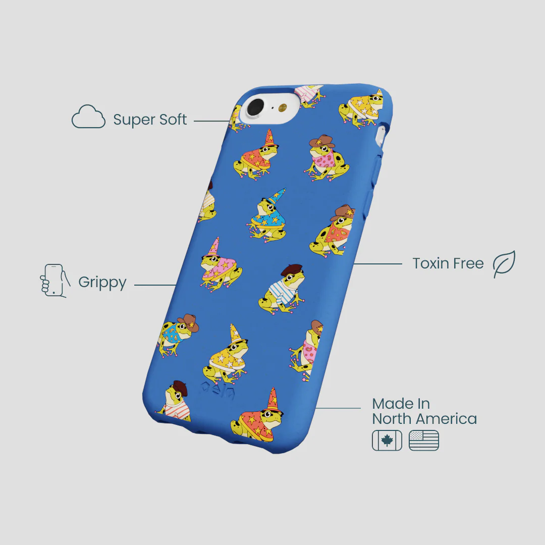 Electric Blue Fancy Frogs iPhone 6/6s/7/8/SE Case - Image 4