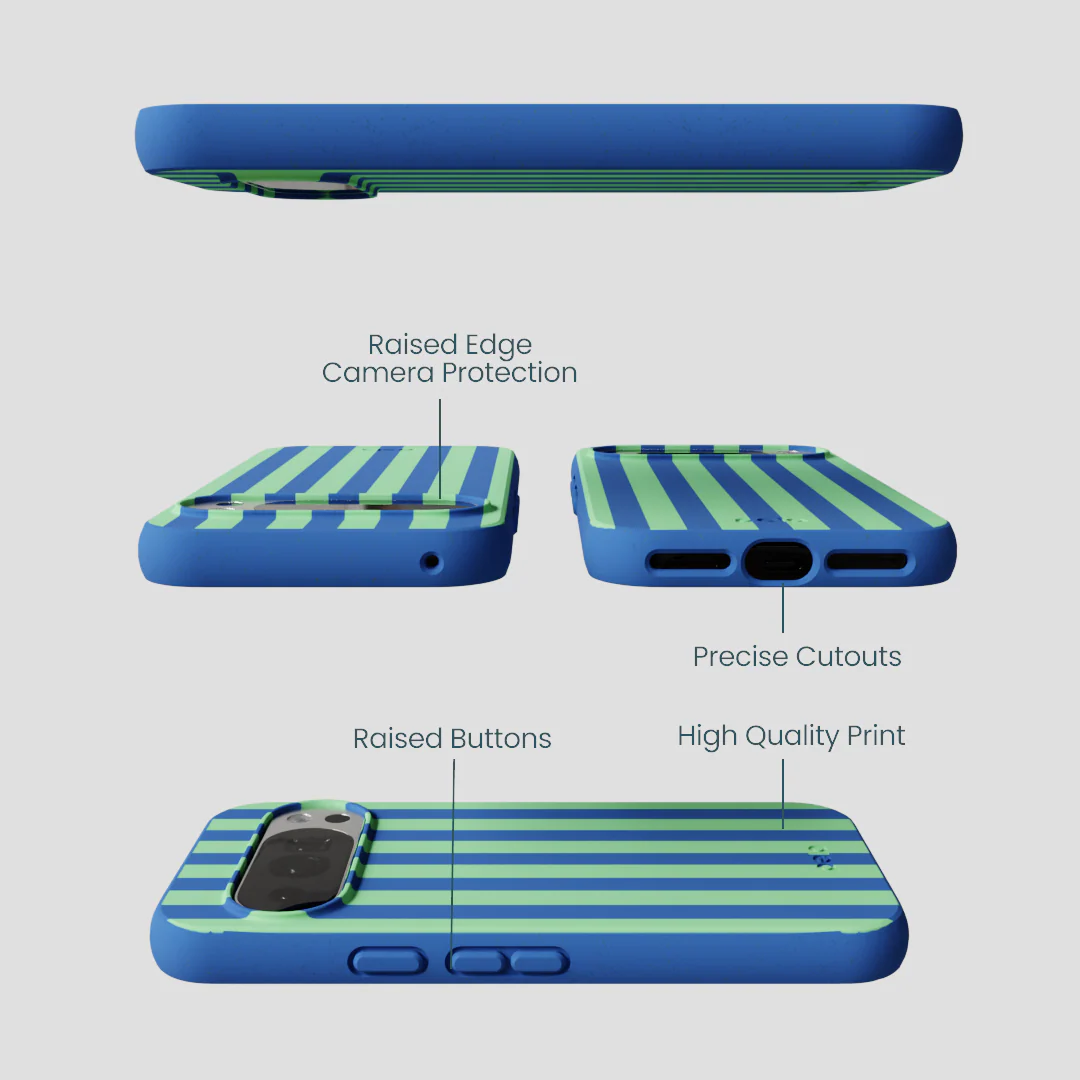 Electric Blue Fresh Green Stripes Google Pixel 10/10 Pro Case - Image 3