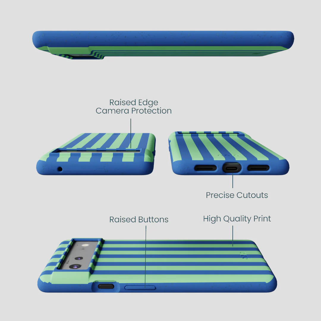 Electric Blue Fresh Green Stripes Google Pixel 6 Case - Image 3