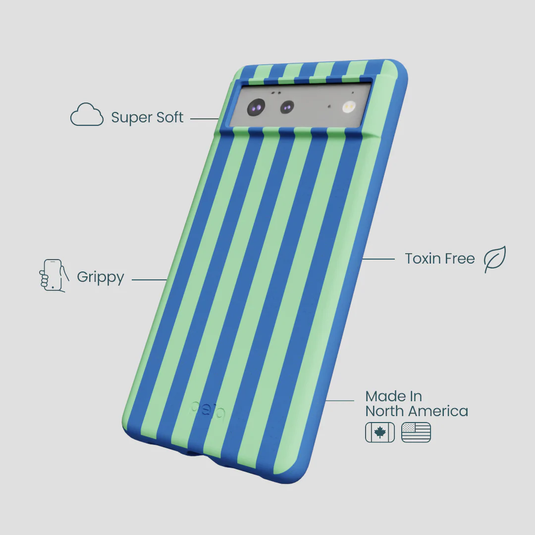 Electric Blue Fresh Green Stripes Google Pixel 6a Case - Image 4