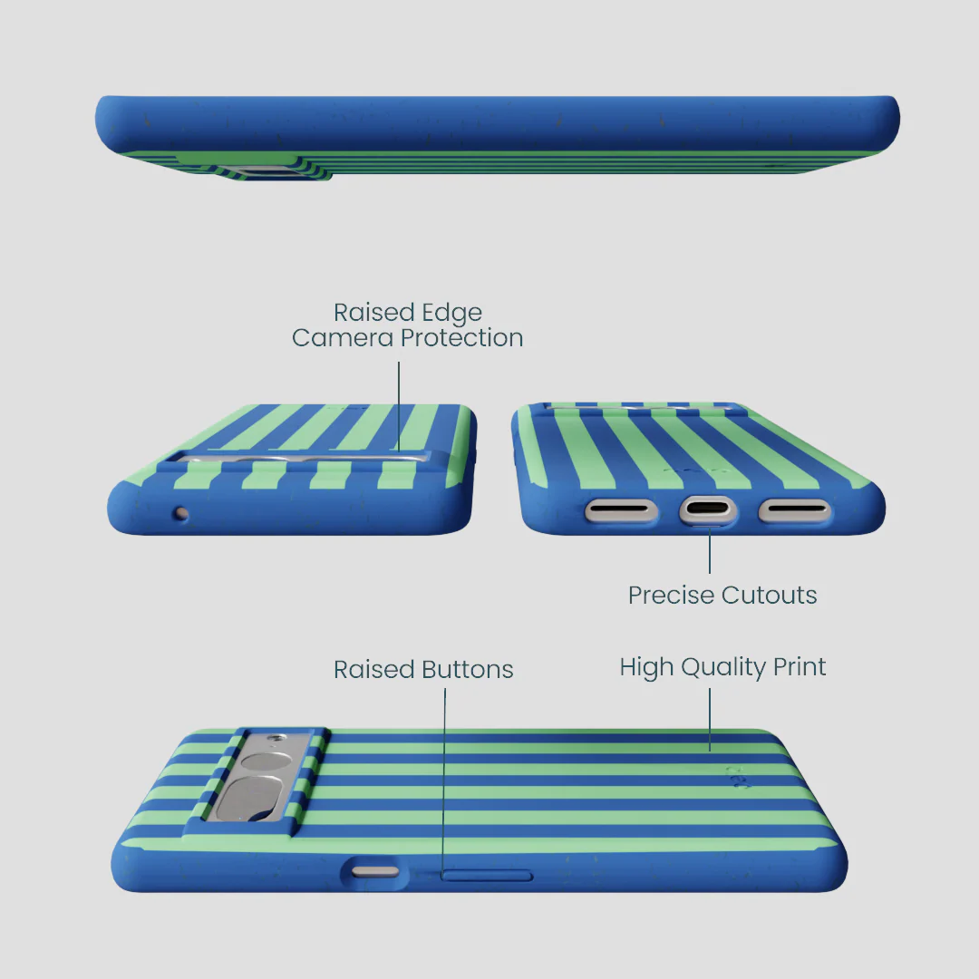 Electric Blue Fresh Green Stripes Google Pixel 7 Pro Case - Image 3