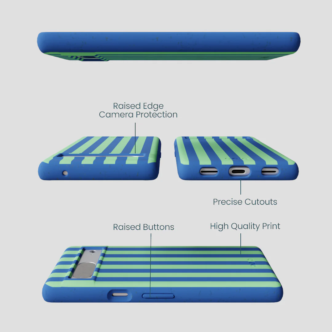 Electric Blue Fresh Green Stripes Google Pixel 7a Case - Image 3