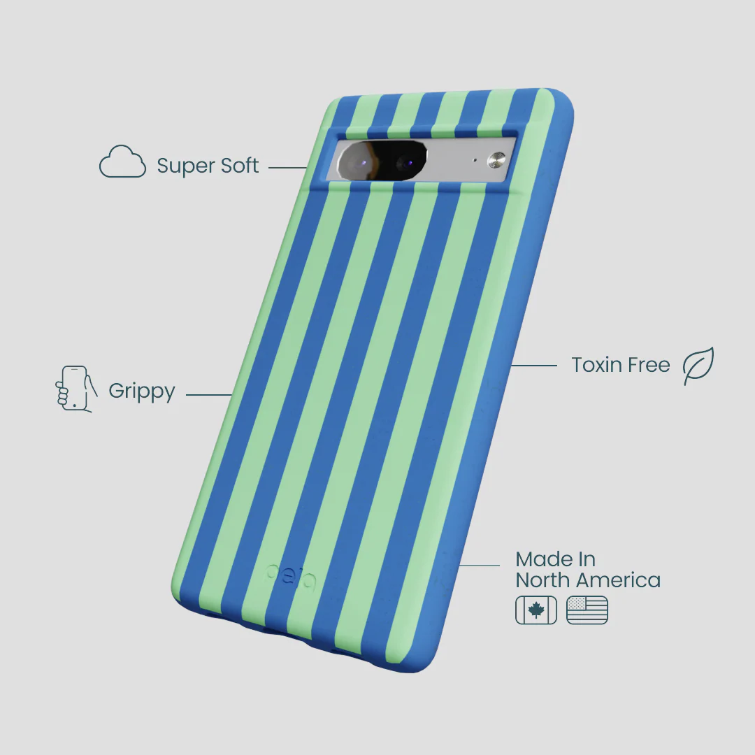Electric Blue Fresh Green Stripes Google Pixel 7a Case - Image 4