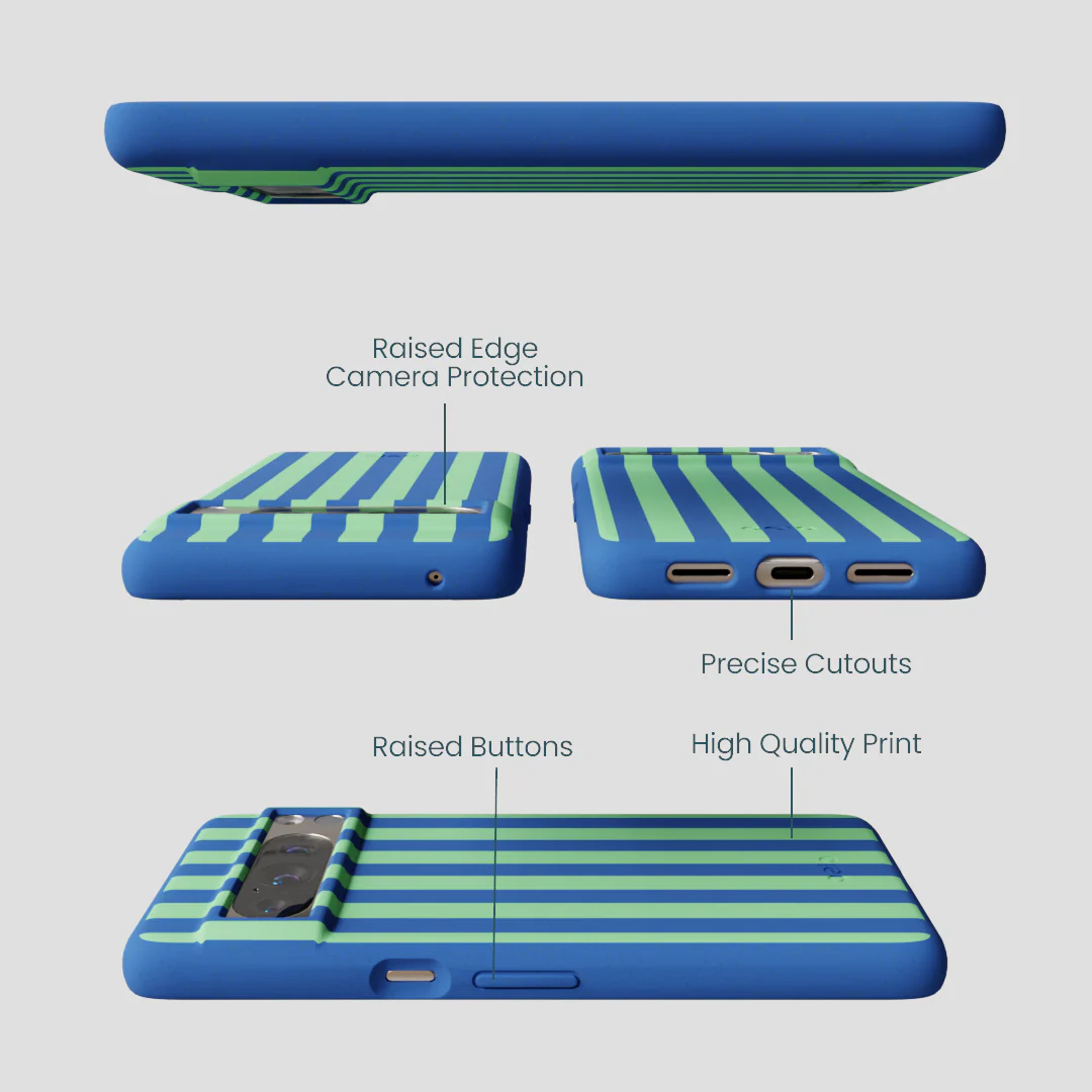 Electric Blue Fresh Green Stripes Google Pixel 8 Pro Case - Image 3