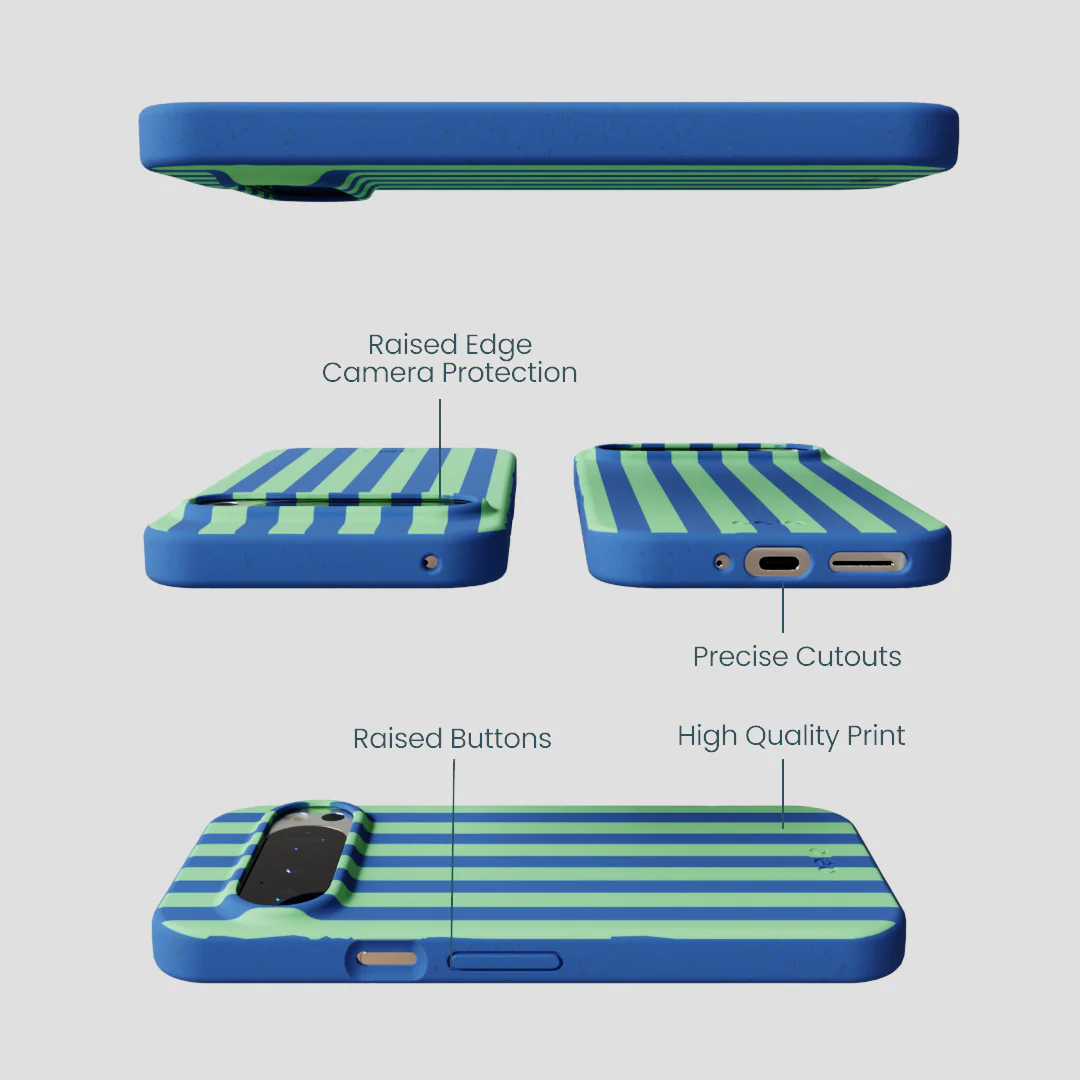 Electric Blue Fresh Green Stripes Google Pixel 9/9 Pro Case - Image 3