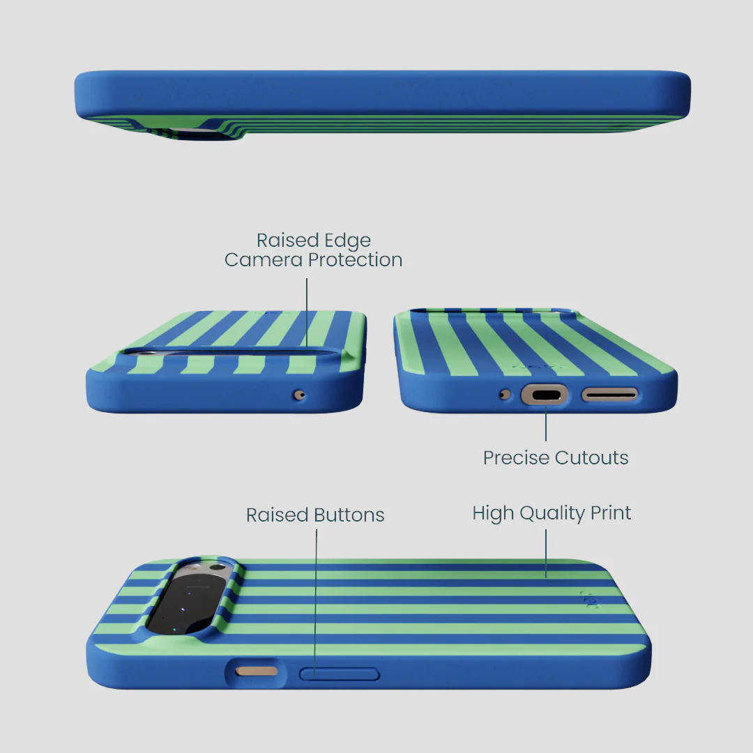 Electric Blue Fresh Green Stripes Google Pixel 9 Pro XL Case - Image 3