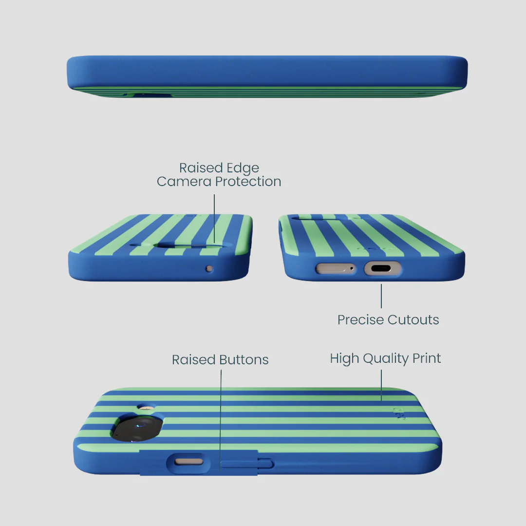 Electric Blue Fresh Green Stripes Google Pixel 9a Case - Image 3