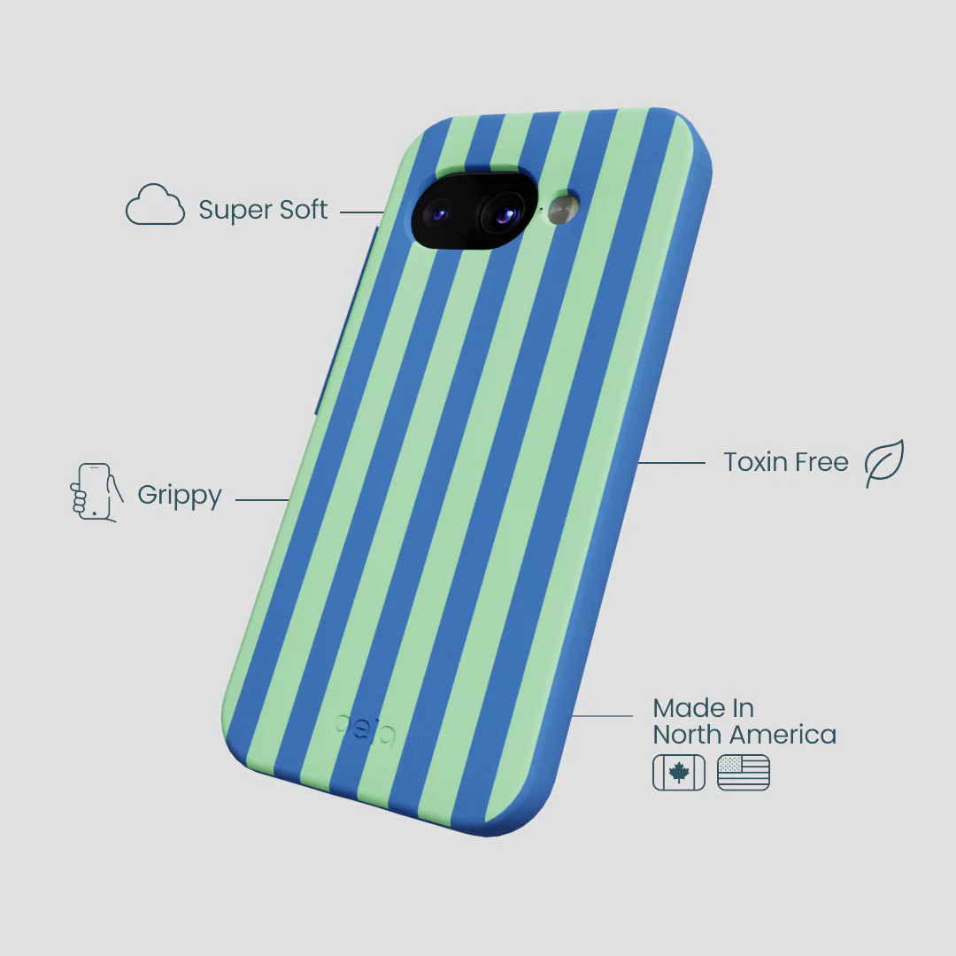Electric Blue Fresh Green Stripes Google Pixel 9a Case - Image 4