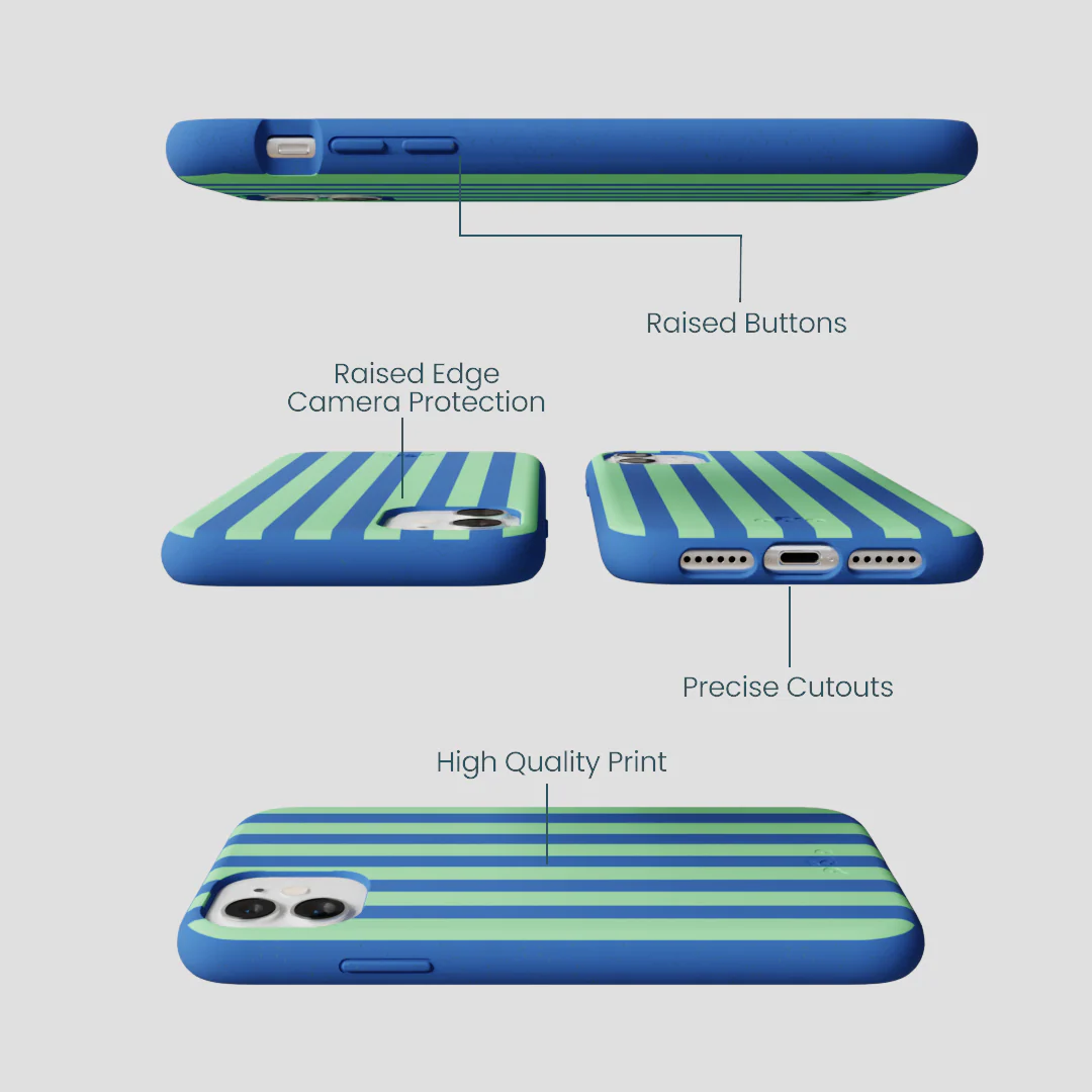 Electric Blue Fresh Green Stripes iPhone 11 Case - Image 3