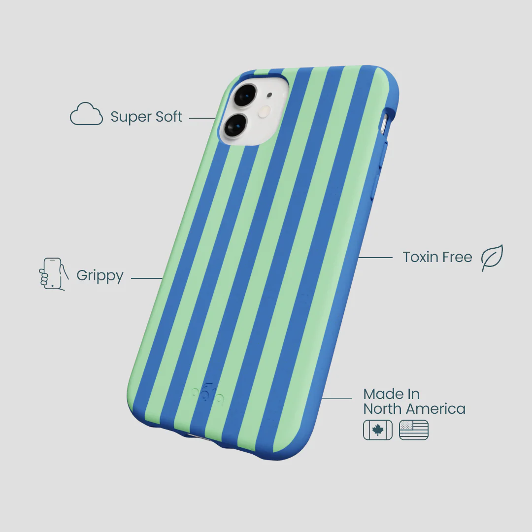 Electric Blue Fresh Green Stripes iPhone 11 Case - Image 4