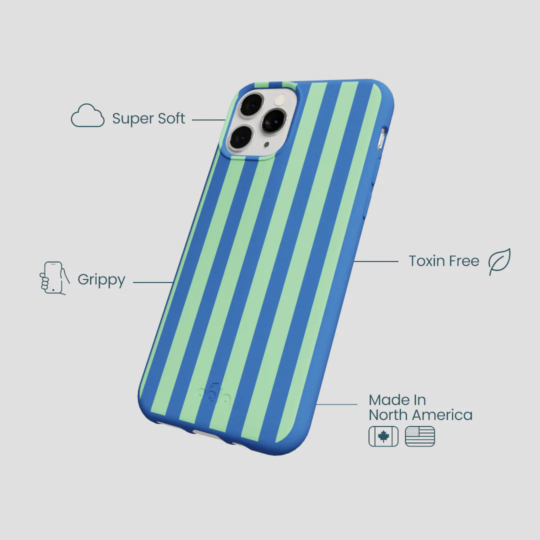 Electric Blue Fresh Green Stripes iPhone 11 Pro Case - Image 4