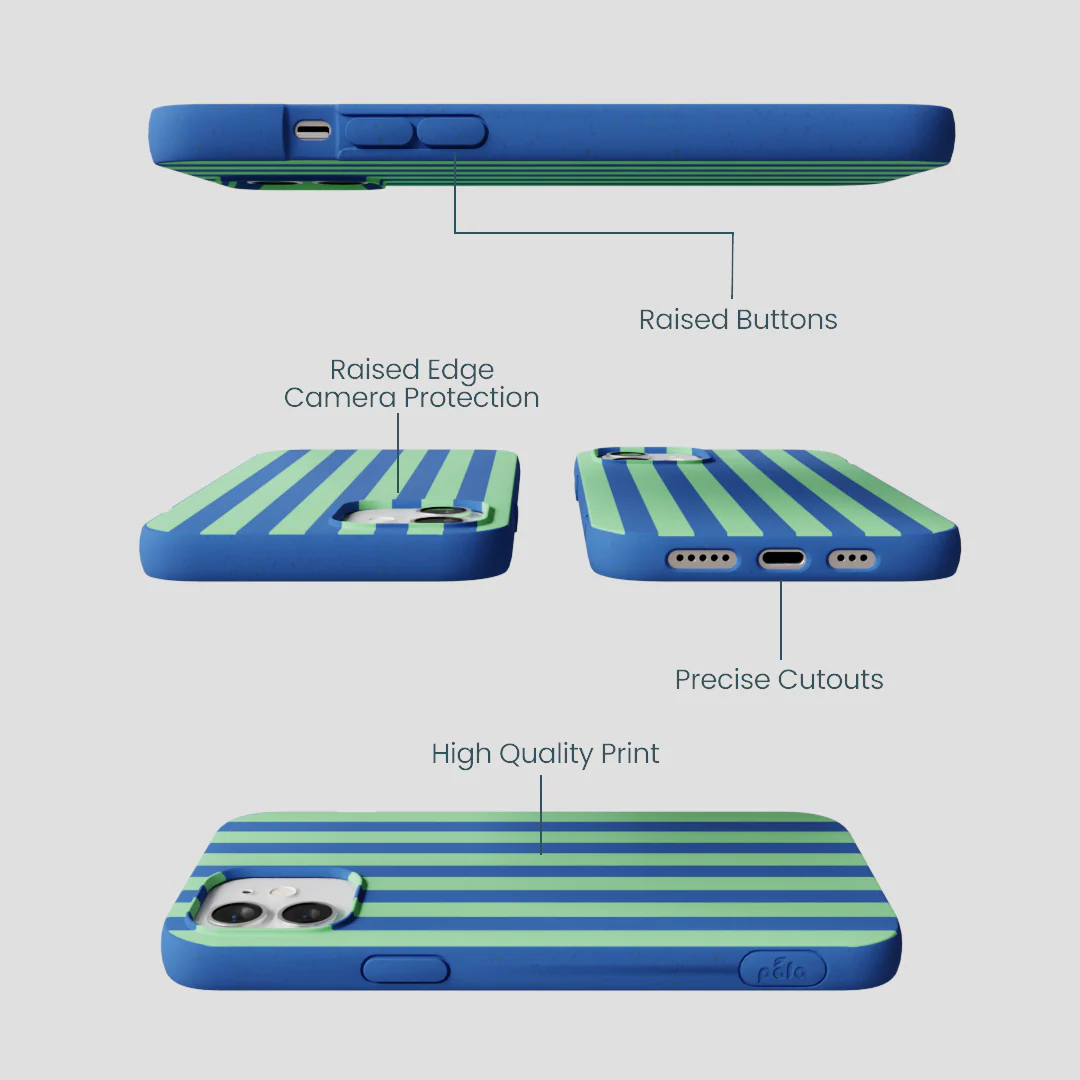 Electric Blue Fresh Green Stripes iPhone 12/ iPhone 12 Pro Case - Image 3