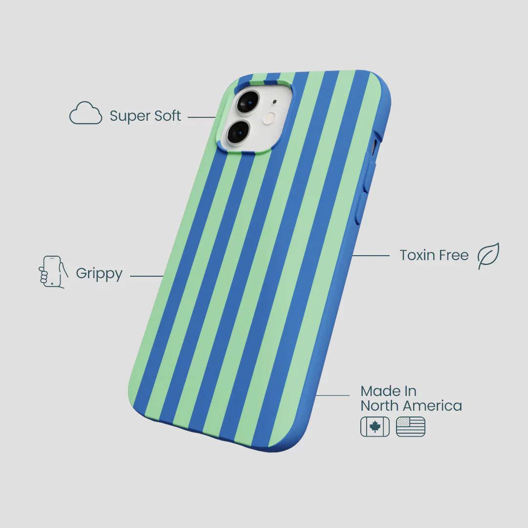 Electric Blue Fresh Green Stripes iPhone 12/ iPhone 12 Pro Case - Image 4