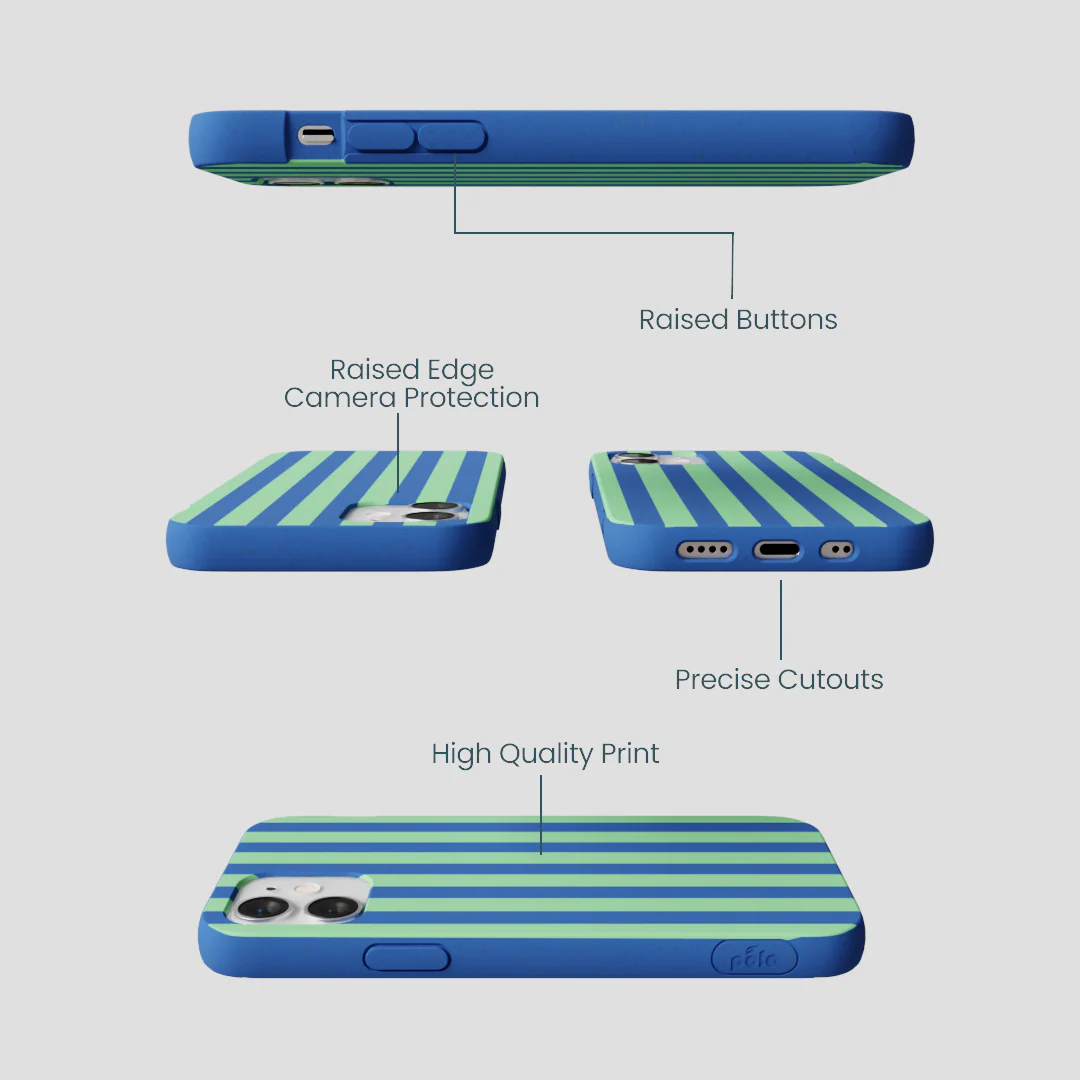 Electric Blue Fresh Green Stripes iPhone 12 Mini Case - Image 3