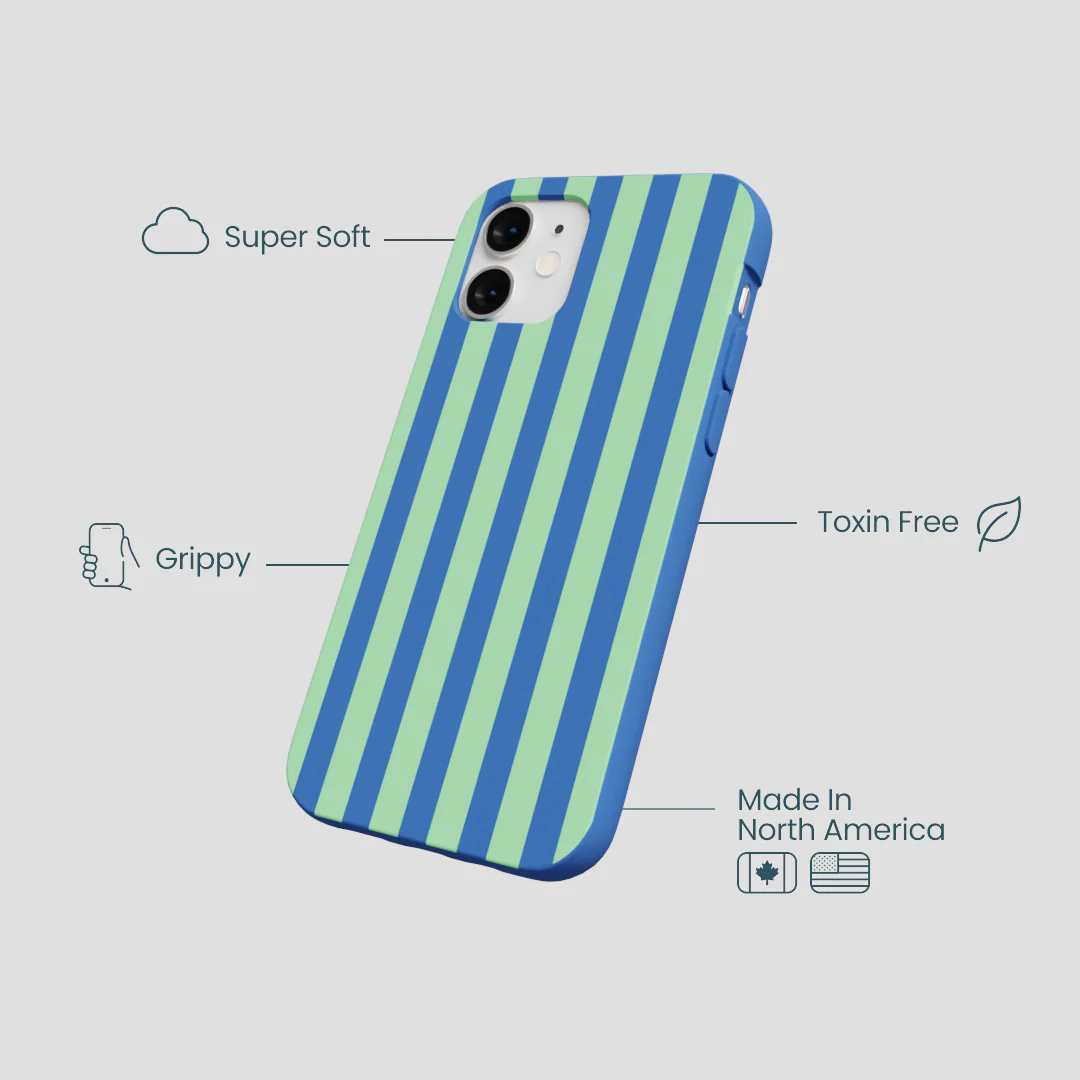 Electric Blue Fresh Green Stripes iPhone 12 Mini Case - Image 4