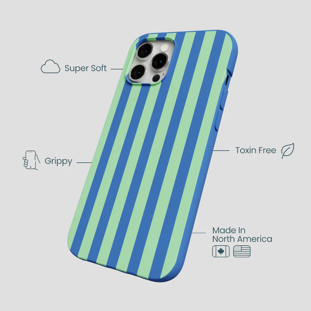 Electric Blue Fresh Green Stripes iPhone 12 Pro Max Case - Image 4