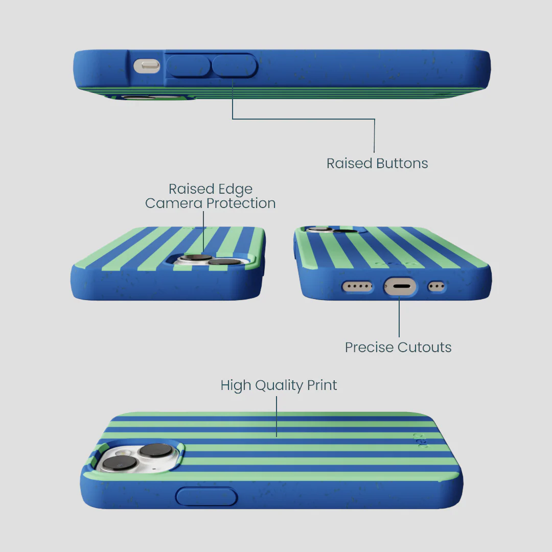 Electric Blue Fresh Green Stripes iPhone 13 Case - Image 3