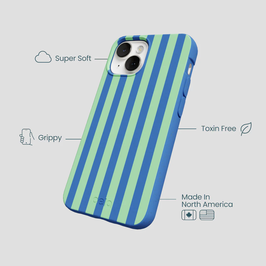 Electric Blue Fresh Green Stripes iPhone 13 Case - Image 4