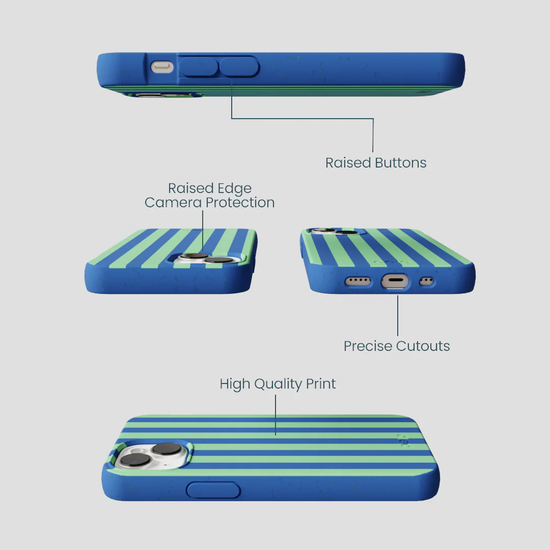 Electric Blue Fresh Green Stripes iPhone 13 Mini Case - Image 3