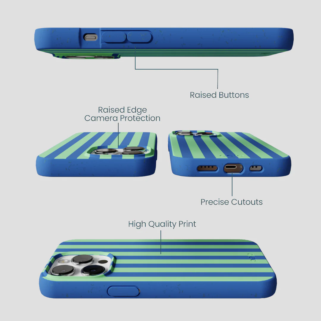 Electric Blue Fresh Green Stripes iPhone 13 Pro Max Case - Image 3